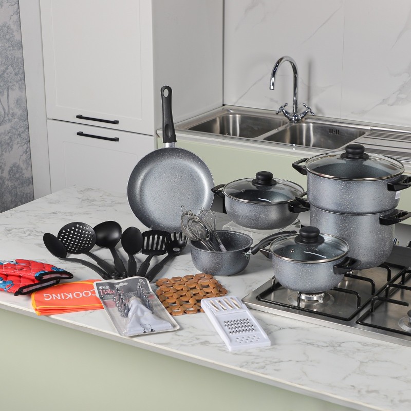 Batterie de Cuisine 36 Pièces en Granite Gris - Granitalia Batterie de Cuisine 36 Pièces en Granite Gris - Granitalia