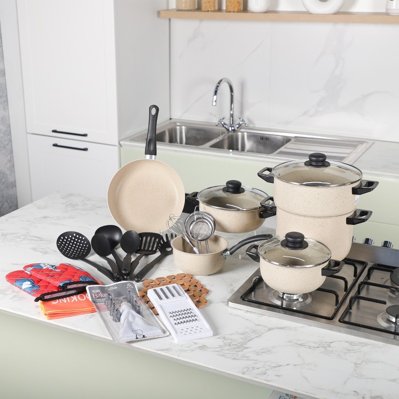 Batterie de Cuisine 36 Pièces en Granite Biege - Granitalia Batterie de Cuisine 36 Pièces en Granite Biege - Granitalia