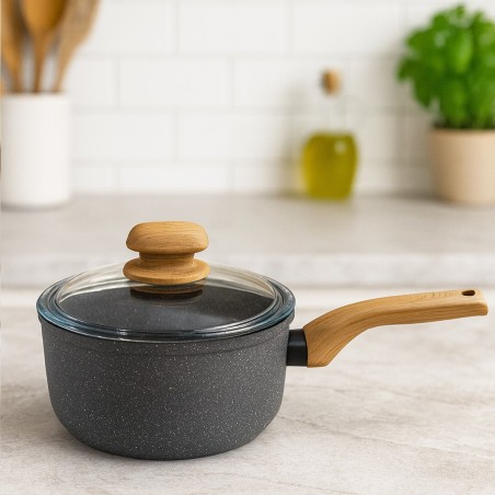 Casserole 18 cm Granite avec Couvercle en Verre