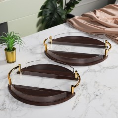 Set de 2 Plateaux Ronds Bois & Plexiglass