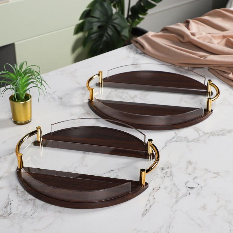 Set de 2 Plateaux Ronds Bois & Plexiglass