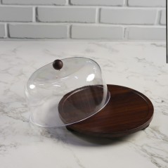 Présentoir à Gâteau 27 cm en Bois avec Couvercle Transparent