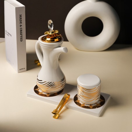 Encensoir en Céramique Blanc & Doré avec Accessoires