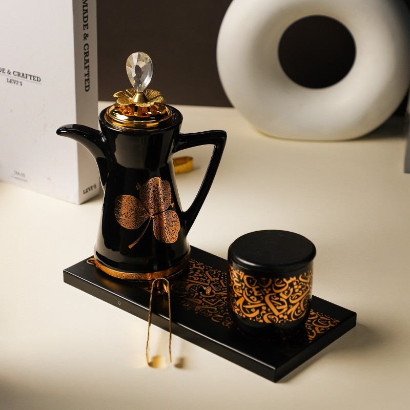 Encensoir en Céramique Noir & Doré avec Accessoires