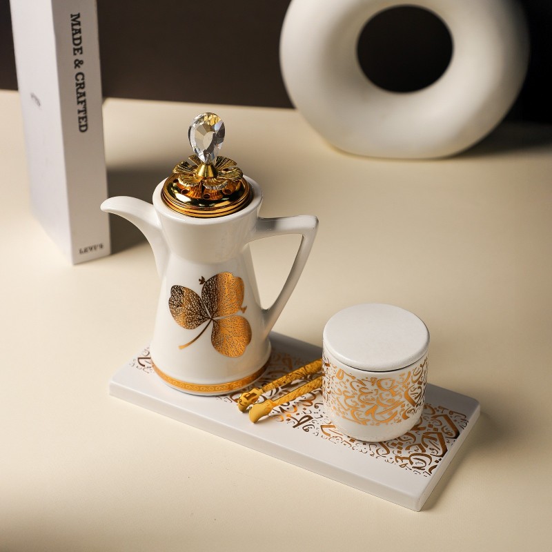 Encensoir en Céramique Blanc & Doré avec Accessoires