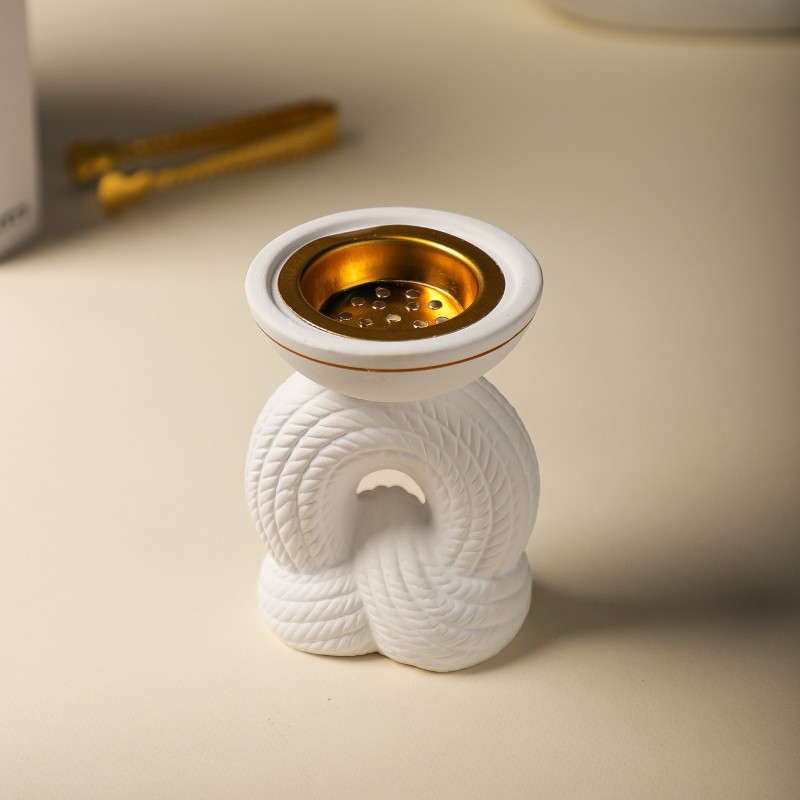 Encensoir Moderne en Céramique Blanc avec Intérieur Doré