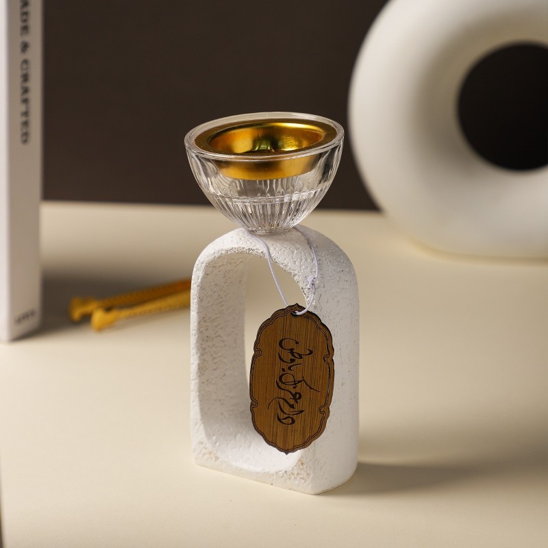 Encensoir Moderne en Céramique Blanche avec Bol en Verre