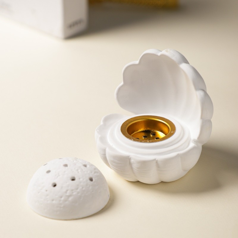 Encensoir en Céramique Blanche – Design Coquillage Encensoir en Céramique Blanche – Design Coquillage