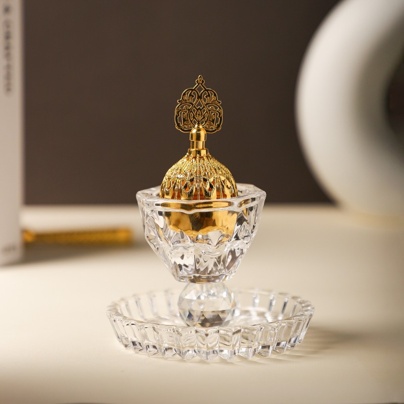 Encensoir en Cristal avec Couvercle Doré & Pince Encensoir en Cristal avec Couvercle Doré & Pince