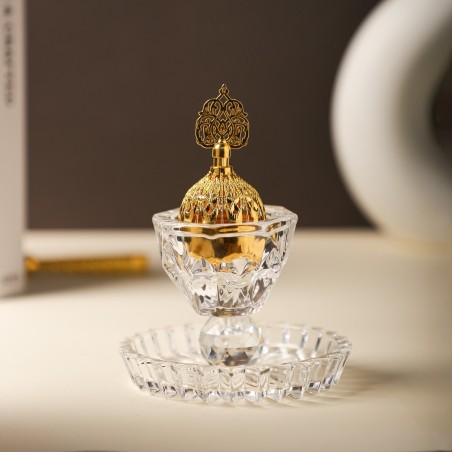 Encensoir en Cristal avec Couvercle Doré & Pince