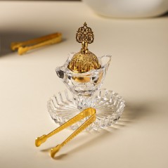 Encensoir en Cristal avec Couvercle Doré & Pince