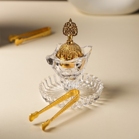 Encensoir en Cristal avec Couvercle Doré & Pince