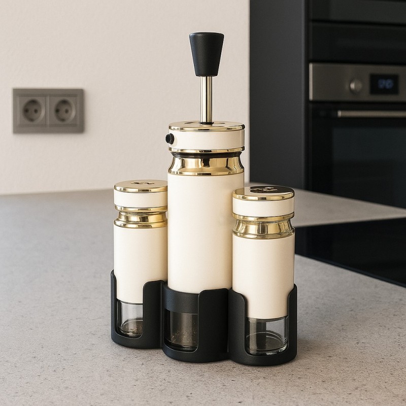 Set Huilier 4 Pièces en Verre avec Support - Blanc