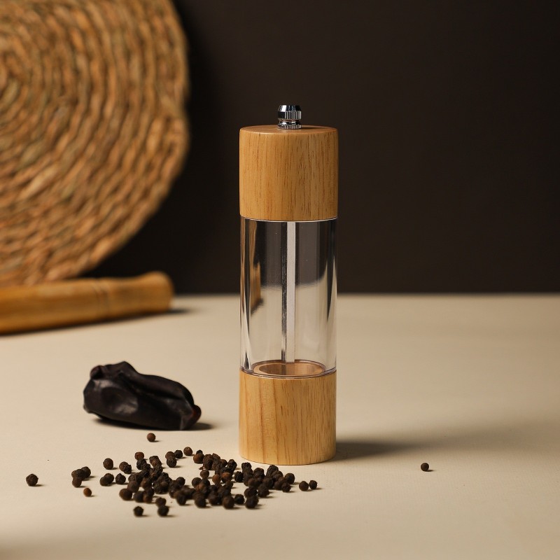 Moulin à Poivre en Bois 17 cm & Acrylique Transparent