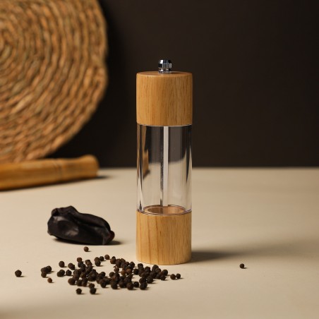 Moulin à Poivre en Bois 17 cm & Acrylique Transparent