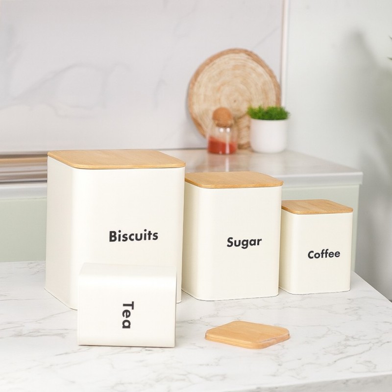 Set de 4 Boîtes de Rangement en Métal Blanc