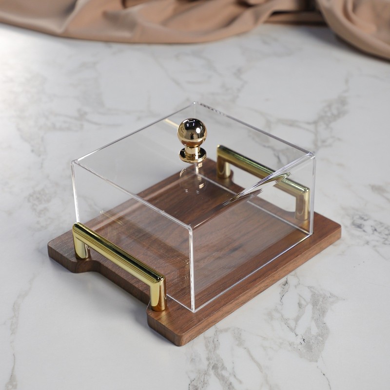 Présentoir à Gâteau en Bois avec Couvercle Transparent