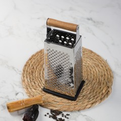 Râpe de Cuisine 4 Faces en Inox avec Manche en Bois