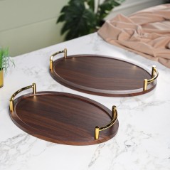 Set de 2 Plateaux en Bois avec Poignées Dorées