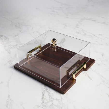 Cloche à Gâteau avec Plateau Bois et Couvercle Transparent