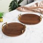 Set de 2 Plateaux Ronds en Bois avec Poignées Dorées Set de 2 Plateaux Ronds en Bois avec Poignées Dorées