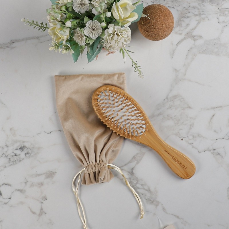 Brosse à Cheveux en Bois avec Pochette & Anti-statique