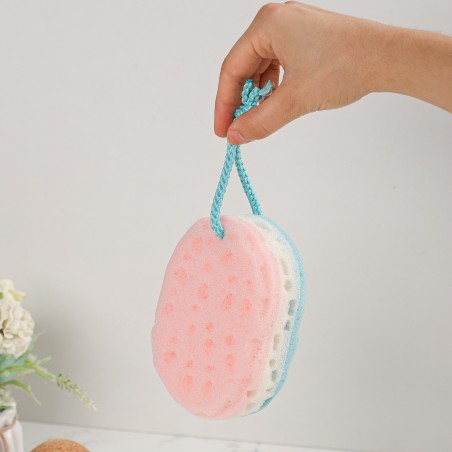 Éponge de Bain Ovale – Rose, Blanc & Bleu