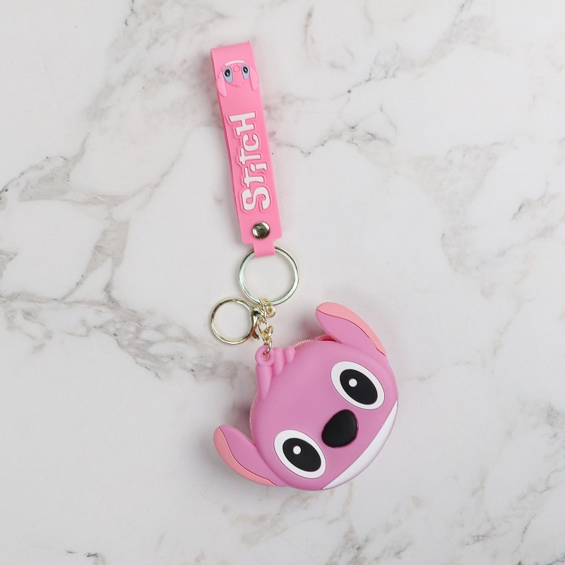 Sac Porte-clés Stitch en Silicone avec Mini Pochette Rose