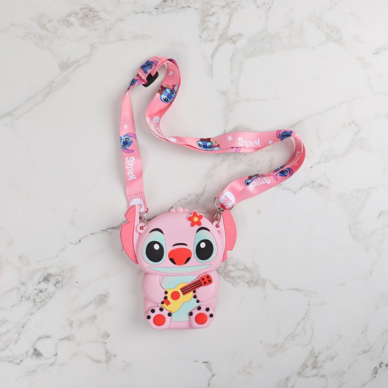 Porte-clés Stitch en Silicone  avec Mini Pochette Rose