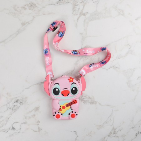 Porte-clés Stitch en Silicone  avec Mini Pochette Rose