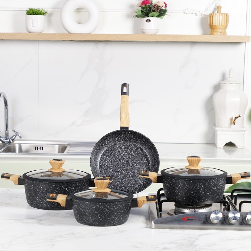 Batterie de Cuisine 7 Pièces en Granite Noir - Sizar