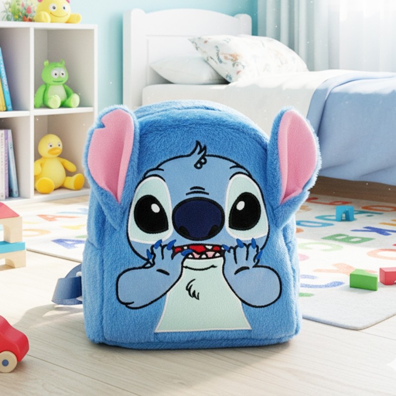 Sac à Dos Enfant Stitch en Peluche Douce – Bleu