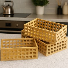 Set de 3 Corbeilles Rectangulaire en Bois