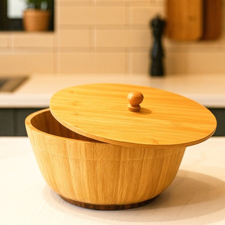 Saladier Rond 20 cm en Bambou avec Couvercle