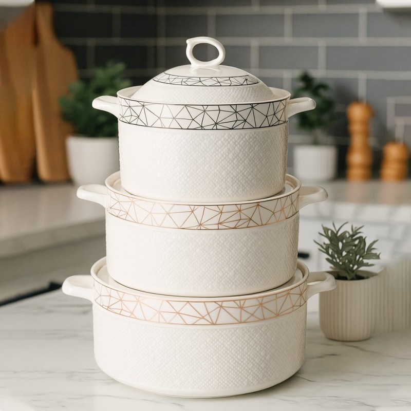 Set de 3 Cocottes en Céramique avec Couvercles