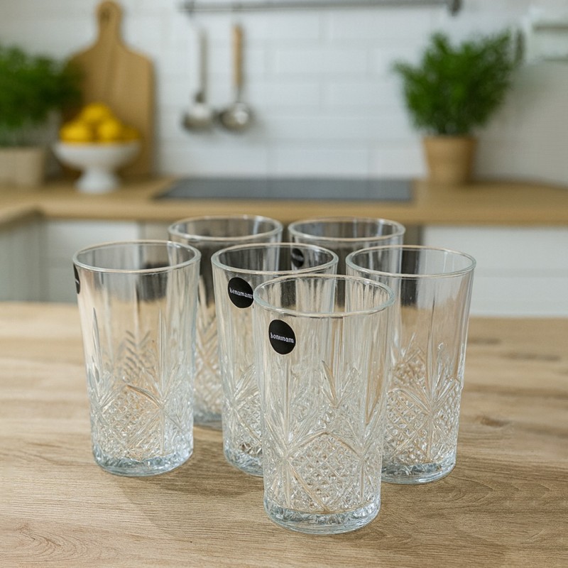 Lot de 6 Verres Longs en Verre Pressé