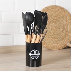 Set de 12 Ustensiles de Cuisine en Silicone -  Noir