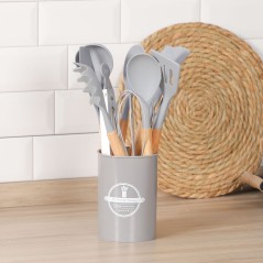 Set de 12 Ustensiles de Cuisine en Silicone - Gris