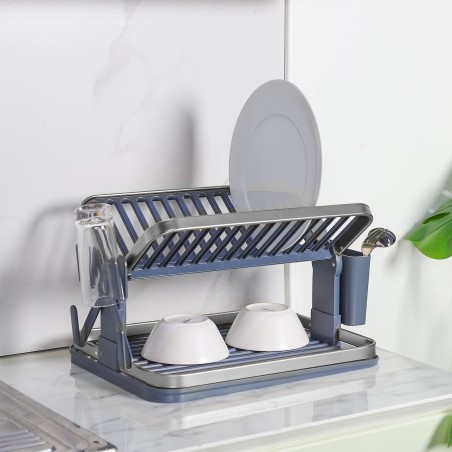 Égouttoir à Vaisselle Double Niveau Gris