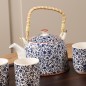 Ensemble Théière et 6 Tasses en Céramique Motifs Floraux