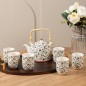 Ensemble Théière et 6 Tasses en Céramique Motifs Floraux