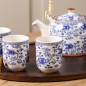 Ensemble Théière et 6 Tasses en Céramique Motifs Floraux