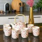 Ensemble Théière et 6 Tasses en Céramique Motifs Floraux