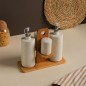 Set Huile & Vinaigre en Céramique avec Support Bois – 4 Pièces