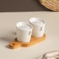 Salière et Poivrière en Céramique avec Support en Bois