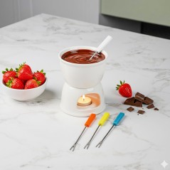 Set à Fondue au Chocolat en Céramique Avec 4 Fourchettes