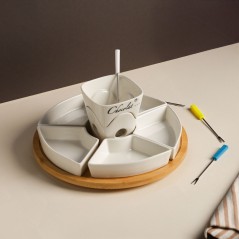 Service à Fondue au Chocolat en Céramique avec Plateau