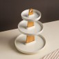 Présentoir à Gâteaux 3 Niveaux en Céramique et Bambou