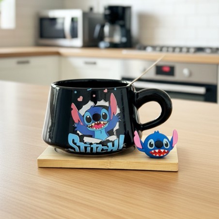 Tasse Stitch Noire en Céramique avec Cuillère