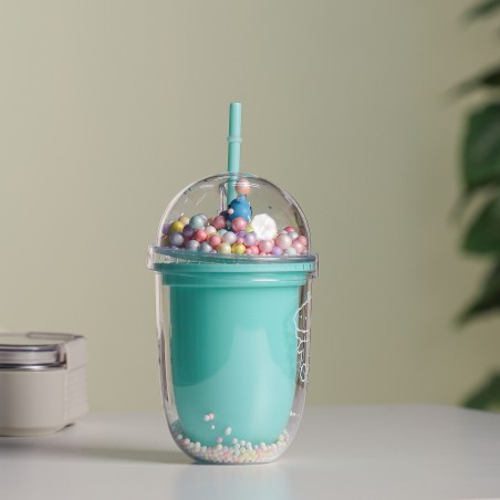 Gobelet Isotherme 300ML avec Paille et Couvercle Transparent